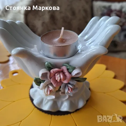 Керамичен свещник за чаена свещ, снимка 3 - Свещи и свещници (декоративни) - 55657077