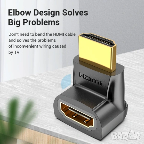 Vention HDMI адаптер 270° ъглов (M/F) – Right Angle, снимка 3 - Друга електроника - 54421630