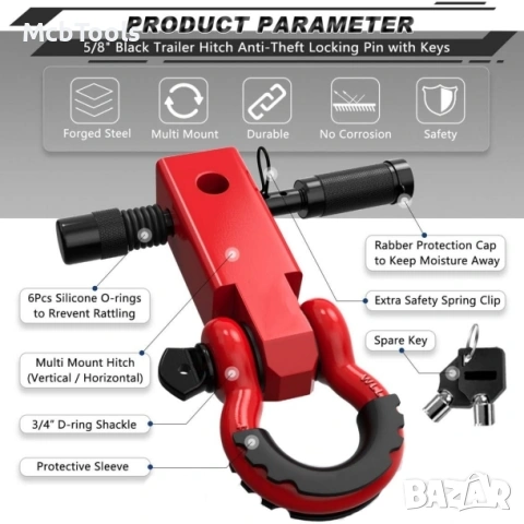 Шегел за квадратен теглич 2″ с D-Ring 3/4″ с заключващ щифт 8т, снимка 3 - Аксесоари и консумативи - 54159582