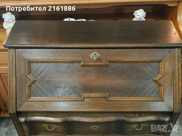 Дъбово писалище с месингови дръжки , снимка 6 - Шкафове - 54100041