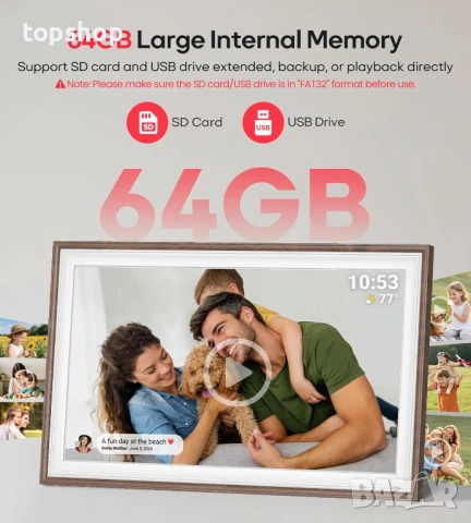 Чисто нова ГИГАНТСКА 15.6" Дигитална Фоторамка BIGASUO – 64GB, Full HD, WiFi (Frameo)  , снимка 3 - Електронни четци - 54477569