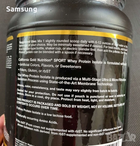 California Gold Nutrition, Sport, изолат на суроватъчен протеин, без добавени аромати, 454 g (1 lb), снимка 4 - Хранителни добавки - 54791728