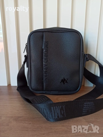 Armani Exchange Нова Черна Кожена Мъжка Чанта Армани 