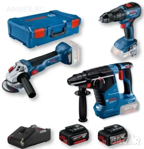 Комплект акумулаторни инструменти Bosch Professional 18V – 3 машини, 2x5Ah