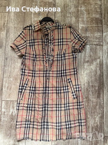 Оригинална маркова памук памучна 100% оригинала рокля риза Burberry Britain каре, снимка 6 - Рокли - 55009628