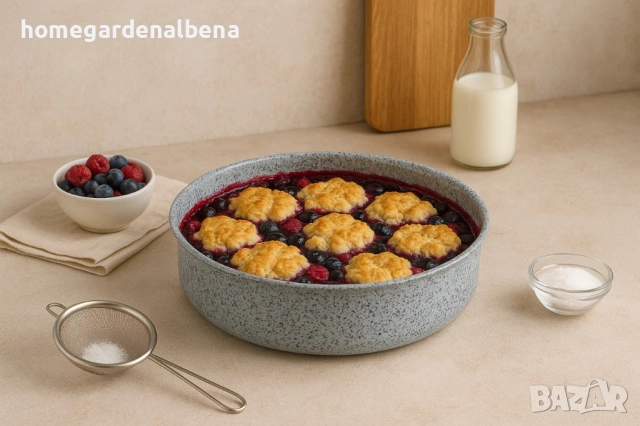 Кръгла тава Voltz Siena мраморно каменно керамично покритие алуминий светло сива, снимка 4 - Съдове за готвене - 54165647