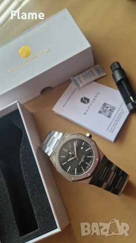 изчистен нов мъжки часовник sapphero royal oak водоустойчив, снимка 2 - Мъжки - 55673485