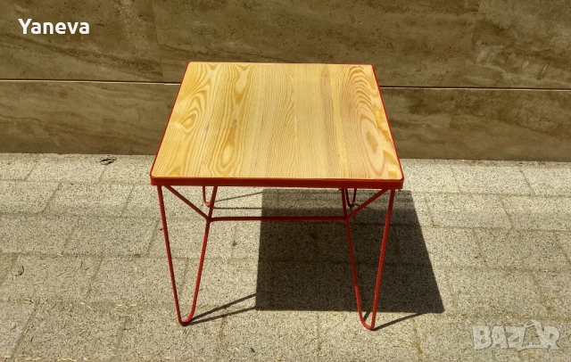 Маса индустриален дизайн, желязо и дървен плот от чам., снимка 7 - Маси - 54057648