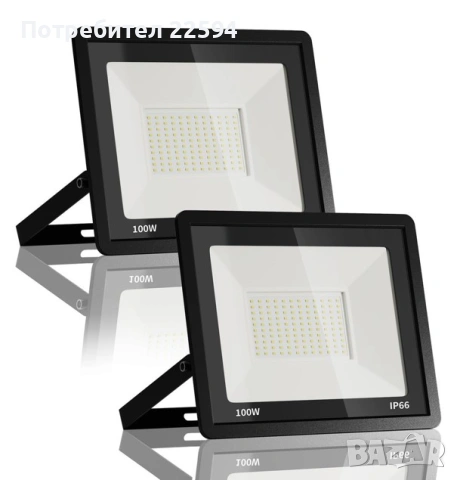 2 бр. LED прожектори 100W 10,000 lm , 6000K , IP66 водоустойчив – Студено бяло 