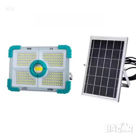 Прожектор с външен панел и дистанционно 100W, LED, снимка 3 - Къмпинг осветление - 54339451