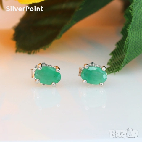 Сребърни обеци с натурални Изумруди от Замбия и сертификат , снимка 2 - Обеци - 54222553