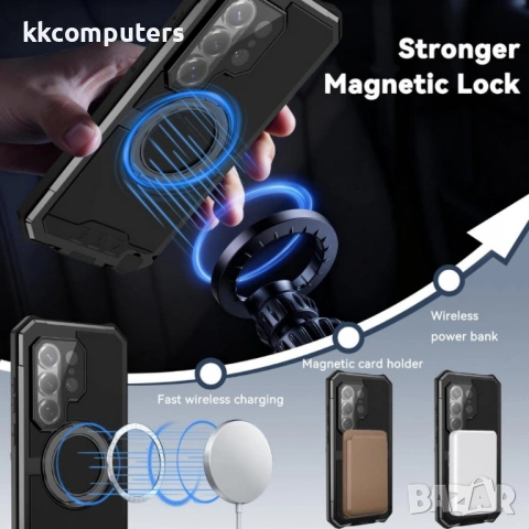 R-JUST Life Водоустойчив и прахоустойчив MagSafe калъф за Samsung Galaxy S26 Ultra 5G със стойка – Ч, снимка 6 - Калъфи, кейсове - 54379131