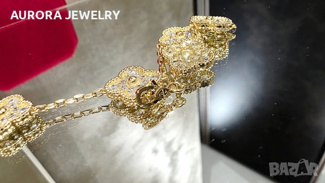 Van Cleef & Arpels VCA 5 Motifs Gold Diamonds Vintage Alhambra Дамска Гривна, снимка 7 - Гривни - 54709904