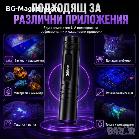 Професионален силен ув фенер 365nm UV фенерче с черен филтър за фалшиви пари печати камъни смола, снимка 2 - Други инструменти - 54340275