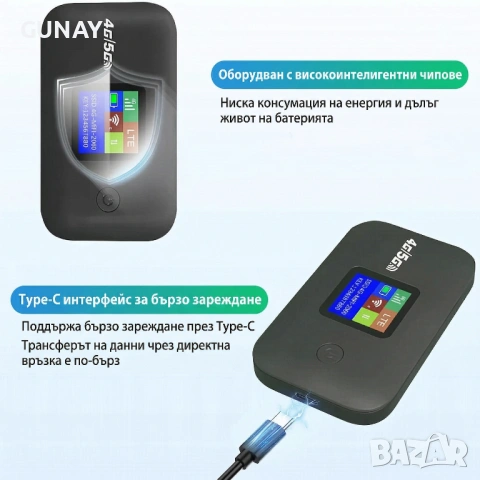 4G 5G WiFi 6 Мобилен Рутер Hotspot 3000mAh Батерия Преносим Безжичен Интернет LTE Бисквитка Router, снимка 3 - Рутери - 54058508