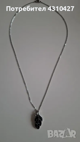Дамско сребърно колие с черен цирконий, снимка 3 - Обеци - 54362245