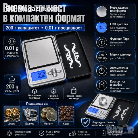 Малка джобна електронна везна 0.01 мини за злато бижута храна лекарства подправки дигитален кантар, снимка 2 - Везни - 50929592