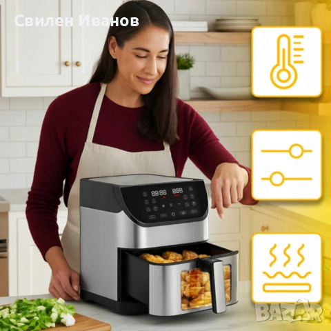 Фритюрник с горещ въздух XXL - 8 литра, 1800 W и 12 програми, снимка 2 - Фритюрници - 54462064