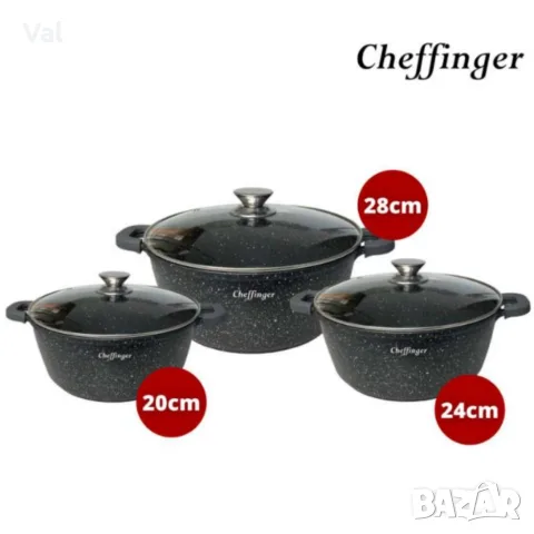 Комплект тенджери Cheffinger – 6 части с мраморно покритие, 20 / 24 / 28 см, снимка 8 - Съдове за готвене - 55335080