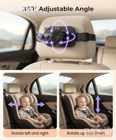 Камера за дете в кола Rimoody 720P + подаръци CarPlay адаптер и жилетка, снимка 4 - Аксесоари и консумативи - 54572727