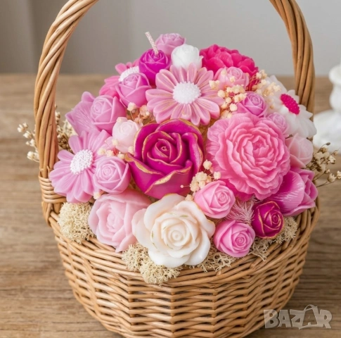 🌷 Ръчно изработени кошници със сапунени цветя и свещи по поръчка., снимка 12 - Декорация за дома - 54886585