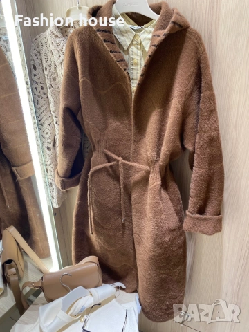 Дълга жилетка/палто Кашмир и ангора кафяв шоколсд, снимка 4 - Жилетки - 53950639