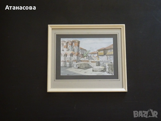 ЦВЕТКО ДИМИТРОВ картина "Несебър" акварел 1995 г #3, снимка 8 - Картини - 53893027