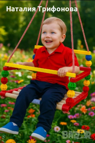 Дървена люлка – Класически модел с модерен цветен дизайн, снимка 2 - Детски люлки - 54182444
