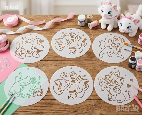6 бр Коте Мари Marie Cat стенсил шаблон спрей за торта украса сладки Scrapbooking