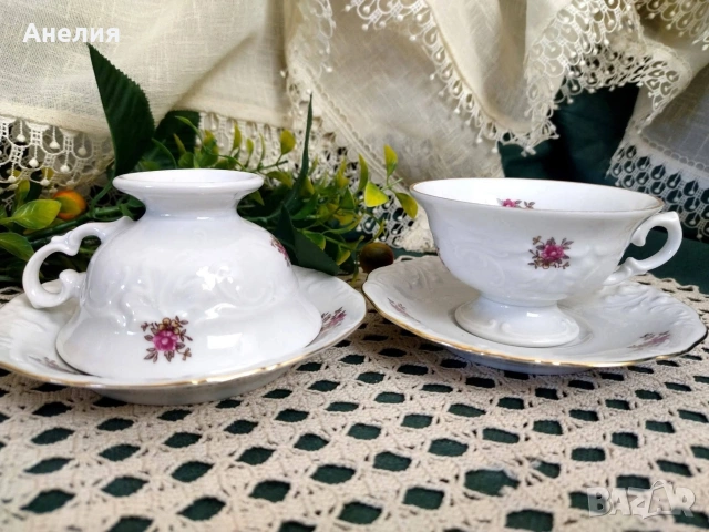 Чашки на крак барок от Полша , снимка 2 - Чаши - 54583354