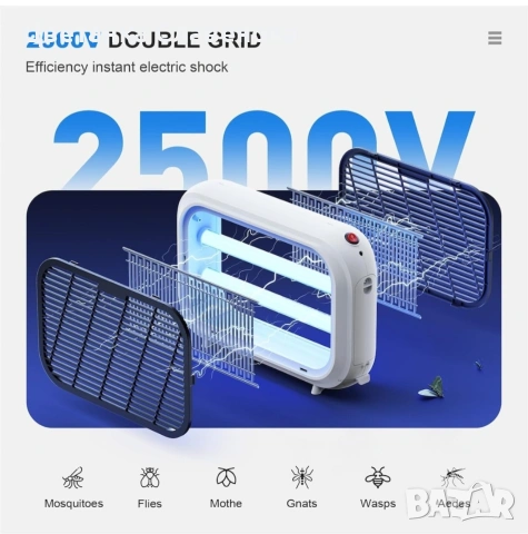 Лампа против насекоми, 20W UV лампа покритие 100 кв.м, ъгъл на разпространение 360º, снимка 7 - Настолни лампи - 54122050