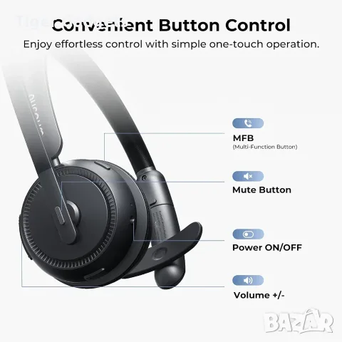 Nuroum HP31S (3rd Gen) Bluetooth слушалка с микрофон, USB донгъл, зарядна база, Noise Cancelling, снимка 8 - Bluetooth слушалки - 55313694