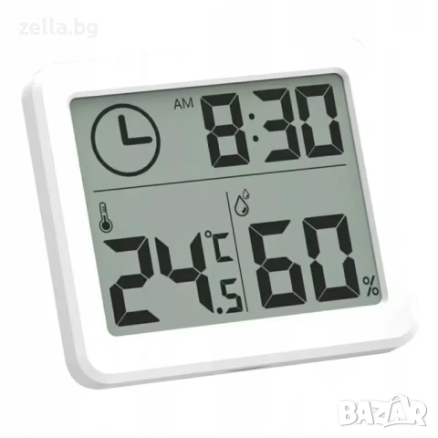 Дигитален термометър и влагомер с часовник, 3.2" LCD дисплей, ±1°C точност, за дома, офиса 10186