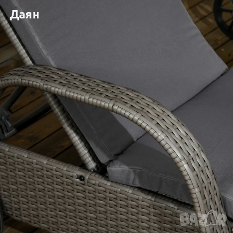 Комплект от 3 части: градински шезлонги от ратан със странична масичка, 5 нива на регулиране на обле, снимка 4 - Градински мебели, декорация  - 54467049