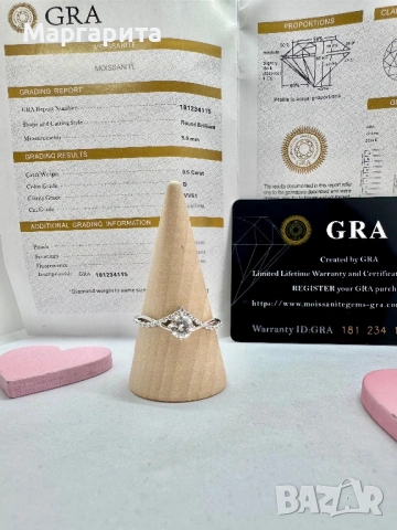 Сребърен пръстен с мойсанит (диамант)  0.5 карата , снимка 6 - Пръстени - 54899631