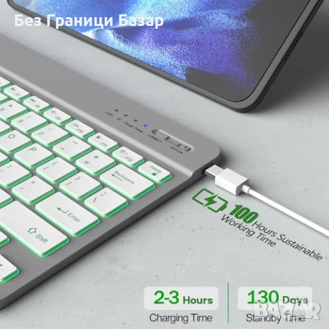 Нова Ултратънка Bluetooth клавиатура за iPad iPhone Android PC таблет телефон, снимка 3 - Клавиатури и мишки - 54043807