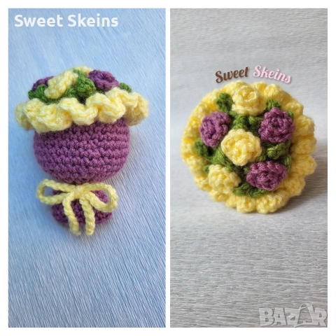 Ръчно плетено малко букетче, снимка 6 - Изкуствени цветя - 55199541