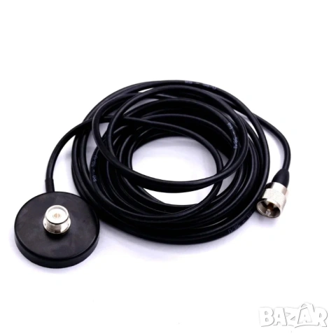 Компактна магнитна основа за антена 55 mm с 5 м RG58 кабел и PL-259 – лесен монтаж, стабилно закрепв