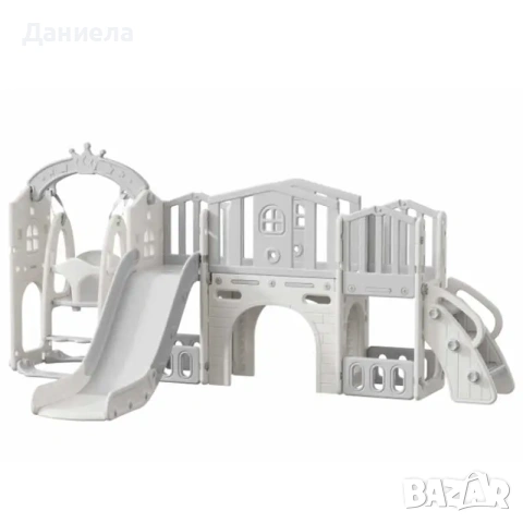 Мини детска крепост за игра с пързалка, сива