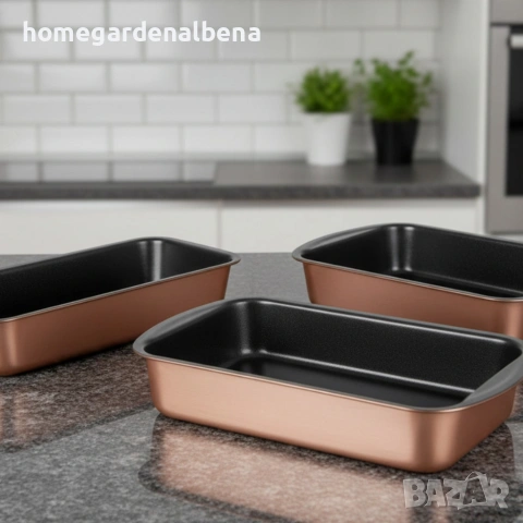 Комплект тави за печене Cheffinger 3 части незалепващо покритие меден цвят, снимка 5 - Съдове за готвене - 54165663