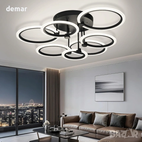 LED полилей за таван с кръгови пръстени, димиране 10–100% и дистанционно, 3000–6500K, 80 см, снимка 7 - Полилеи - 54924927