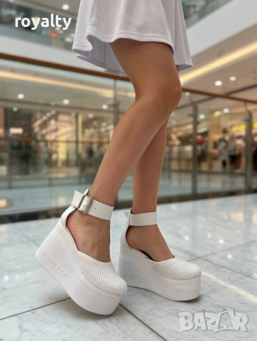 Сандали на платформа - бяла кожа, снимка 2 - Сандали - 54121052