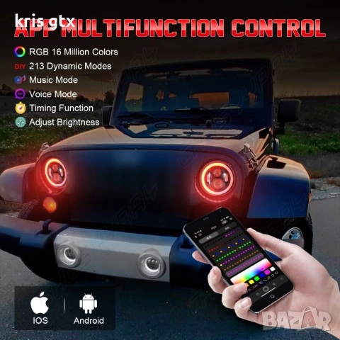 7 inch 7 инчa RGB LED Диодни фарове джип Jeep Wrangler JK LJ Lada Niva Golf 2 Cherokee Angel Eye