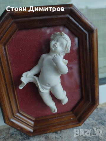 Ангел небесен красив в рамка тиково дърво полирана BRITISH REOISTERED,красота, колекционерски
