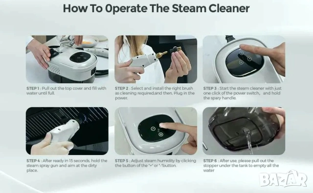 Нова Парочистачка, Преносима, Голям резервоар от 1200 ml, Мощност 2500 W, 6 нива на мощност, 7 , снимка 8 - Парочистачки и Водоструйки - 54162002