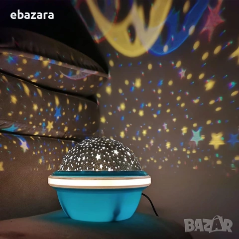 Цветна LED нощна лампа НЛО проектор със звездно небе, звезди и луна за детската стая и спокоен сън, снимка 7 - Детски нощни лампи - 54900405