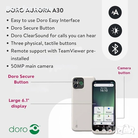 Doro - Aurora A30 смартфон - мобилен телефон за възрастни хора, снимка 2 - Други - 54376301