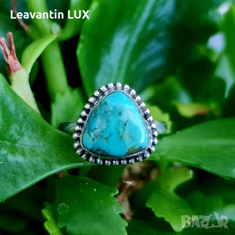 Сребърен пръстен с естествен камък Тюркоаз, снимка 2 - Пръстени - 54097026