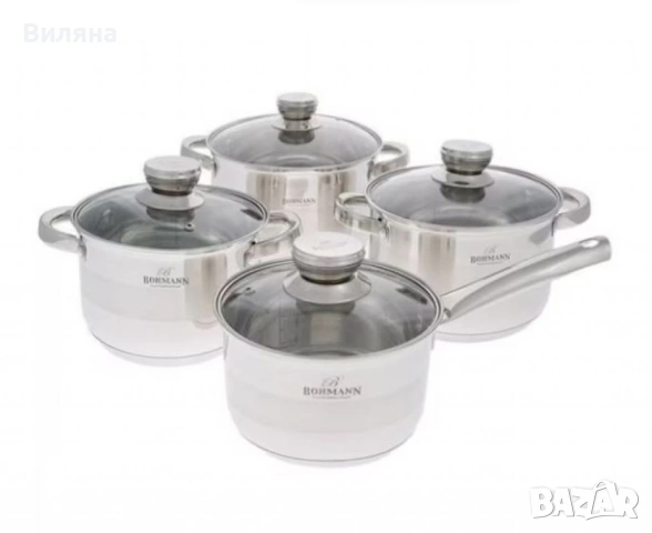 Комплект тенджери Bohmann 16см/18см/20см/22см, Неръжд.стомана, снимка 3 - Съдове за готвене - 54834196