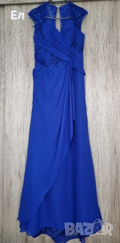 Официална дълга рокля в син цвят
